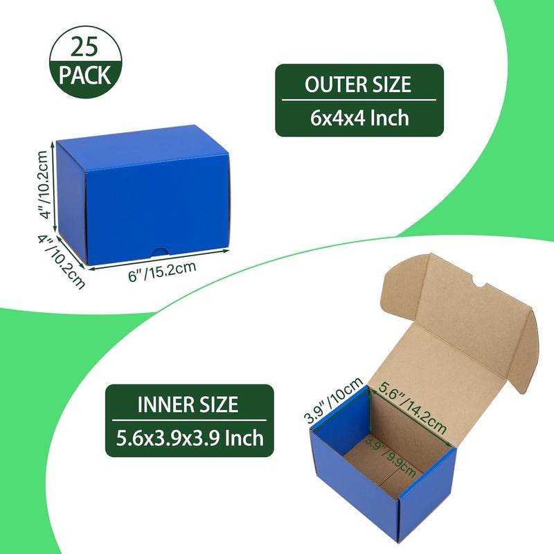 HESESOH 6x4x4 Inches Shipping Boxes Pack of 25, Blue Corrugated Cardboard Box Literature Mailer for Packing Small Business - Image 2